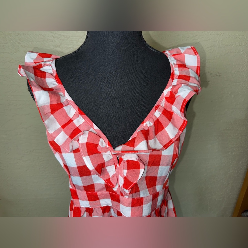 BiBi Red Gingham Ruffle Peplum Top M Cottagecore Picnic Coquette Blouse - Picture 5 of 9